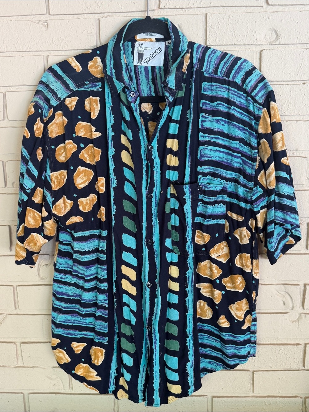 Vintage Goouch Shirt Mens Size M Graffiti All Over Print Abstract Artistic Rayon